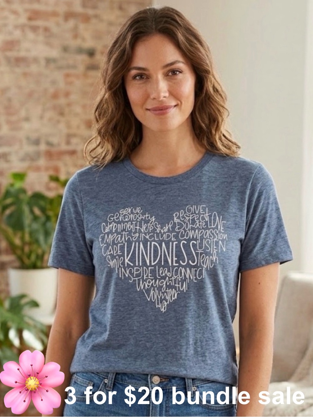 Gray Kindness Heart Graphic Tee Inspirational Short Sleeve Shirt Size Small